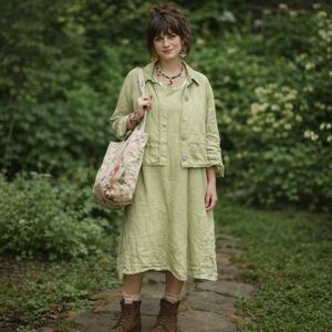 Studio Ease VTG 100% Linen 2-piece Dress and Jacket Set, 14, Sage Tomato Girl